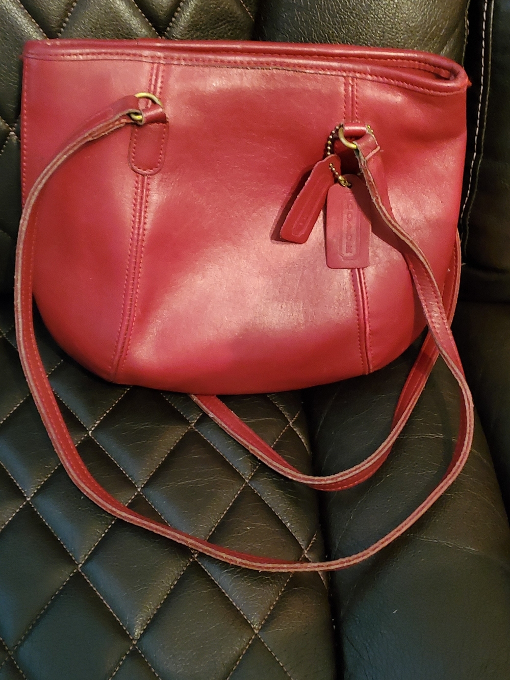 Coach Red Leather Shoulder Bag with Leather Tag